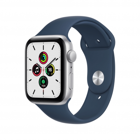 Apple Watch SE 1세대 GPS 40mm, 실버 알루미늄 케이스와 어비스 블루 스포츠 밴드 MKNY3KH/A