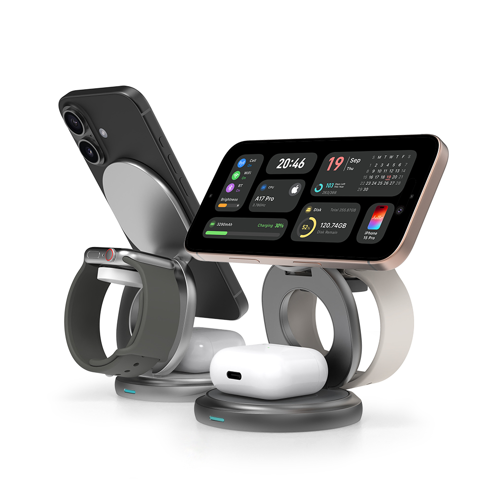 랩씨 포터블 맥세이프 Qi2 3 in 1 15W 충전기 - 실버