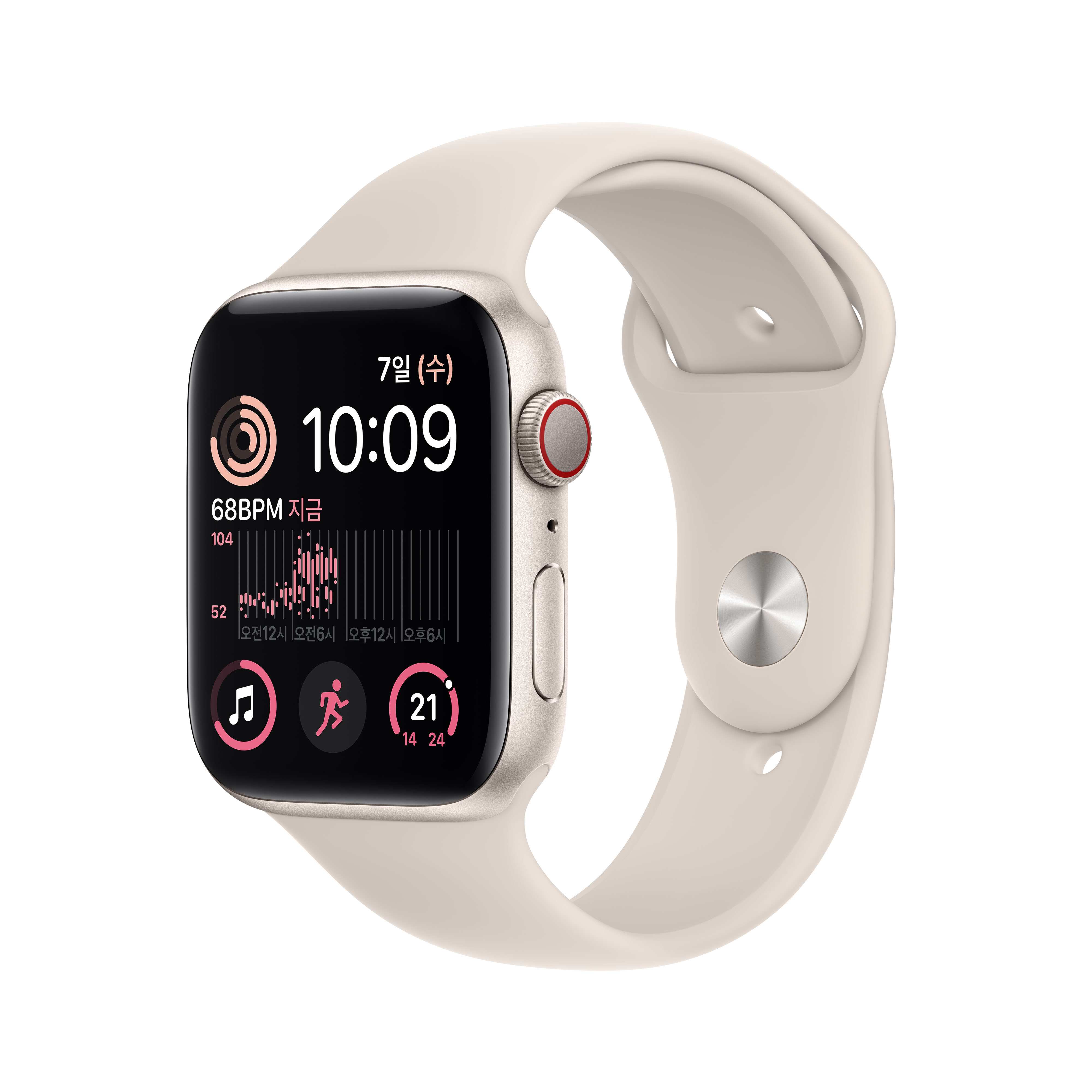Apple Watch SE 2세대 GPS + Cellular 44mm 스타라이트 알루미늄 케이스와 스타라이트 스포츠 밴드 MNPT3KH/A - Frisbee